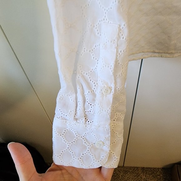 Talbots White Crochet Button Down Long Sleeve Dress Shirt | Size S - Picture 6 of 6